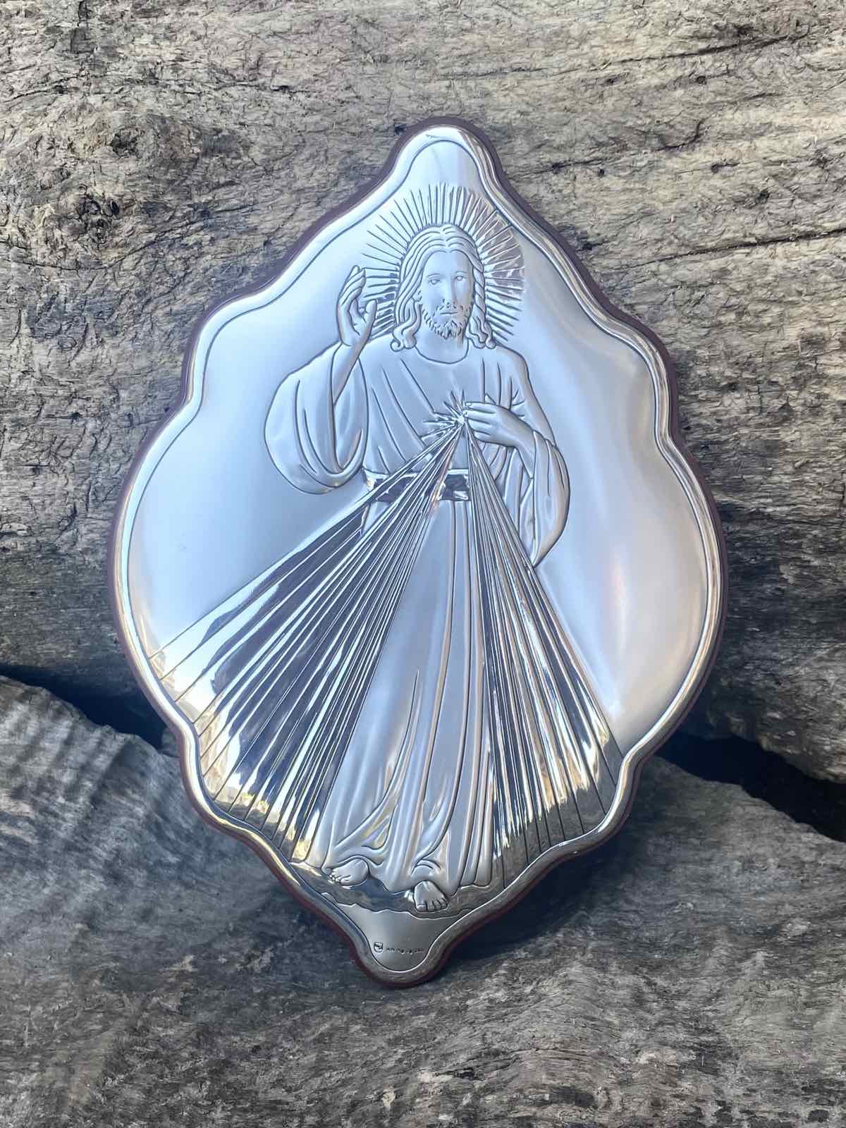 Срібна ікона Ісуса Боже Милосердя (код C792 B2921) 14,5*21 см