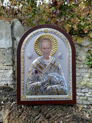 Срібна ікона Миколая Чудотворця (код 21472) розмір 30*41 см