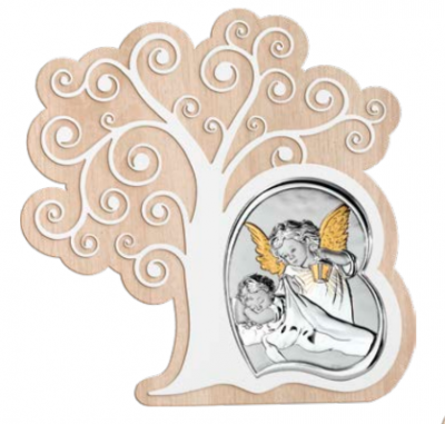 Дерево життя та срібна іконка Ангел біля дитини (код AE 1106 ) 14,5*15 см